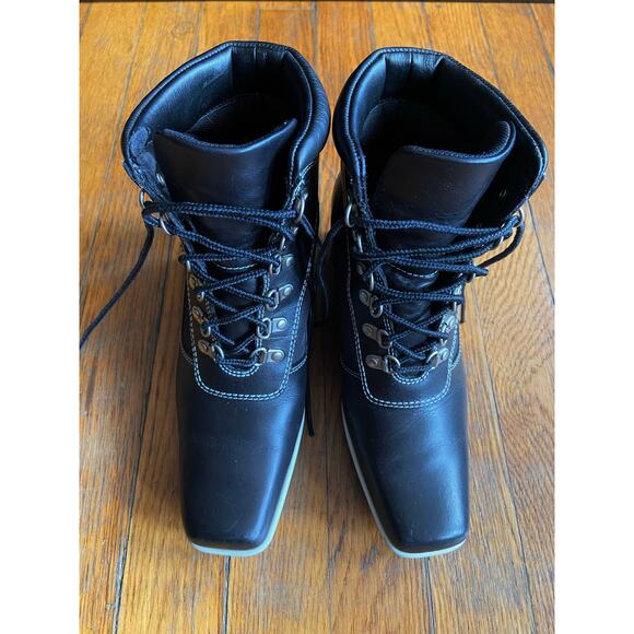 TIMBERLAND Wedge Square Toe Black Ankle Boots sz 5.5 - Picture 3 of 11